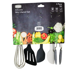 edge Silicone Mini Utensil Set 5pc Heat Resistant Non Scratch Dishwasher Safe 8″