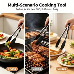 Kitchen Tongs with Silicone Tips – Stainless Steel tongs for cooking 3 sizes