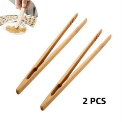 2PCS Pampered Chef 8″ Bamboo Wooden Kitchen Toaster Tongs