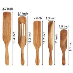 Spurtle Kitchen Cooking Utensil 5pc Set Teak Wood Non Stick Wooden Spatula Spoon