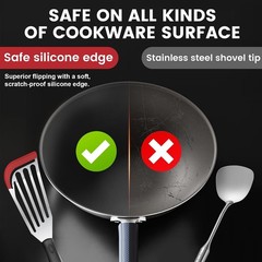 Silicone Fish Spatula, Heat Resistant Silicone Edge for Nonstick Cookware, Fish