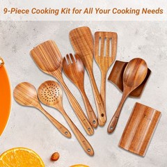 Wooden Kitchen Utensils set 9 PCS Wooden Cooking Spoons and Spatula for Cooking