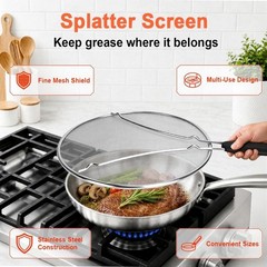 Set of 3 Stainless Steel Splatter Screens Grease Guard for Frying Pan Mesh