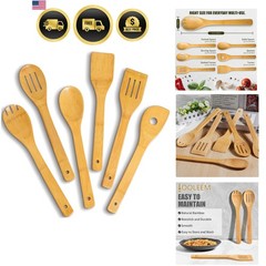 Cooking Utensil Set Bamboo Wooden Spoons Non-Stick Pan Safe Kitchen Tools 6pcs