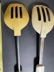 Lot Of 2 Vintage Rounded Slotted Spoons ~ 1 Ekco 400° Max & 1 Unbranded