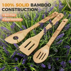 Wooden Spoons for Cooking Bamboo Utensils Set 6 Pieces – Essential Tools Wood…