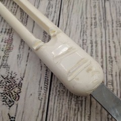Vtg Bonny Nylon Slotted Wide Round Spatula Pancake Turner Blue White FLAWS READ
