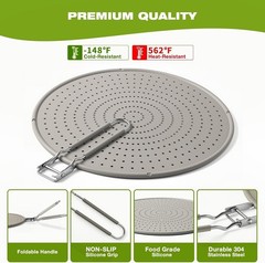 Silicone Splatter Screen for Frying Pan 13 Inch Foldable Handle Black