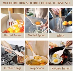 33‑Piece Silicone Kitchen Utensil Set with Holder–Non‑Stick Cooking Tools,Wooden