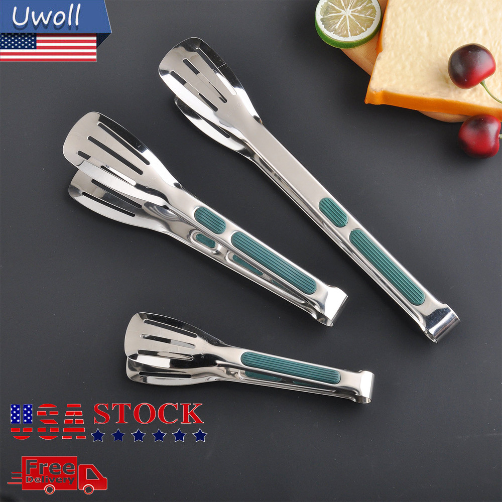 Stainless Steel Kitchen Tongs Food Serving Grill Multi Purpose Cooking Tongs US