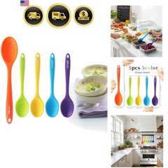 5PCS Silicone Serving Spoons Set, Heat Resistant Kitchen Spoons for Cooking, …