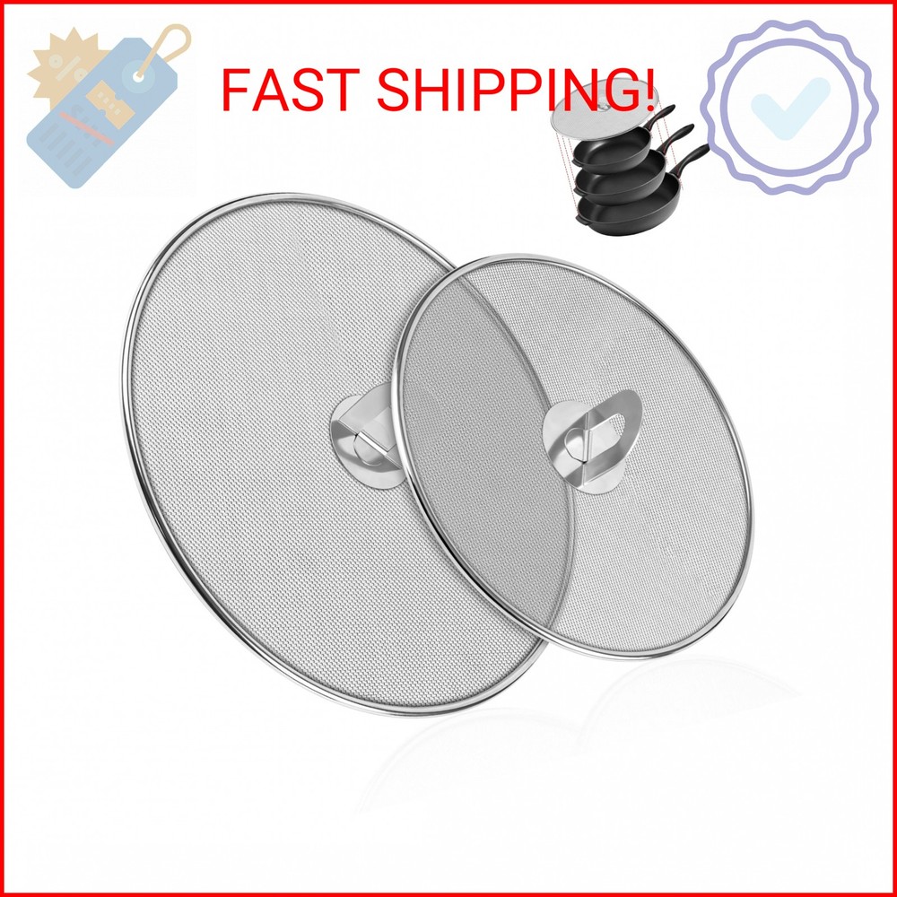 2-Pack Splatter Screens for Frying Pan – Stainless Steel Grease Splatter Guard w