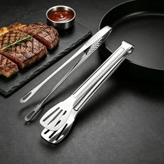 (2PCS) Stainless Steel Steak Clamp Food Clip Tongs Bread Meat BBQ Cooking Tool