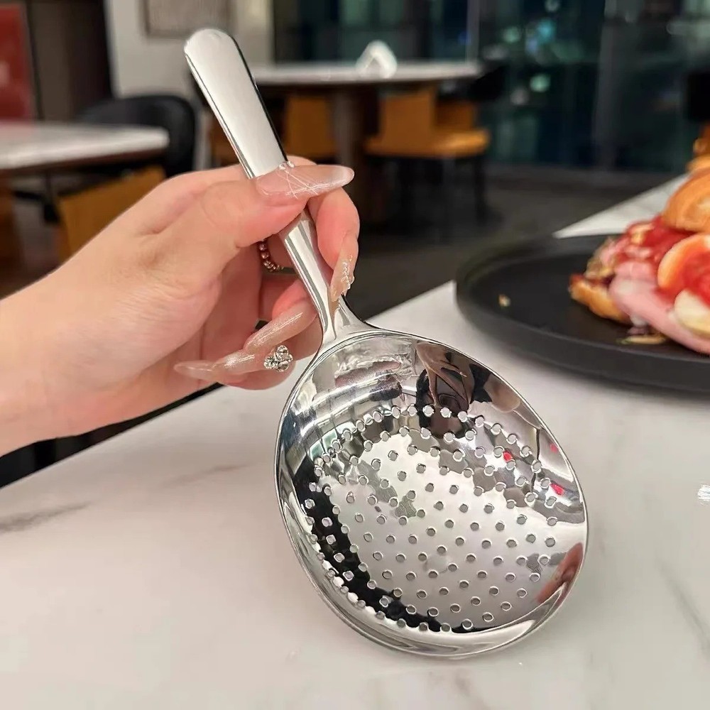1Pc Big Head Stainless Steel Round Spoon Large Size Dining Spoon Rice Servin
