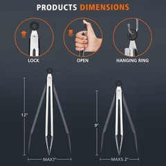 Hotec Stainless Steel Kitchen Tongs Set of 2 – 9″ 2 pack: 9, 12 inch, Silver