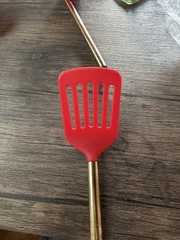 3-Piece Red Plastic Utensil Set w/ Stainless Steel Handles, Hanging Loop