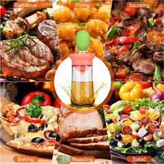 2 In 1 Cooking Oil Dispenser Bottle BBQ Glass Olive with Silicone Brush Dropper