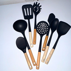 MIU 8pc Utensil Set Black SILICON w/ Wood Handles KITCHEN UTENSILS