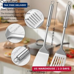 Silver Spatula Set, 13.5-Inch Stainless Steel Solid & Slotted Spatula Turner, US