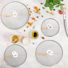 4 Pack Splatter Screen for Frying Pan, 13″, 11.5″, 10″, 8″ Stainless Steel Greas