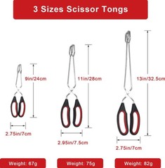 3 Pack Stainless Steel Scissor Tongs, Kitchen Tongs for Cooking Food Tongs BBQ