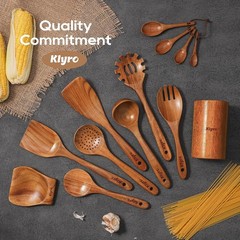 Wooden Cooking Utensils Set Nonstick Spoon Spatula Spreader with Holder 9 Pcs
