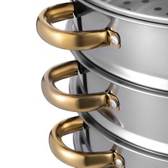 5-Tier 5L Cooking Pot Round Steamer Baskets Stainless Steel Lid Home Cookware