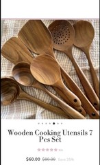 Non-Stick Wooden Kitchen Utensil Set 7 Natural Teak Tools for Cooking
