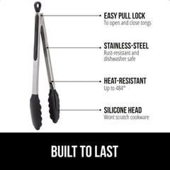 GORILLA GRIP Stainless Steel Bpa-Free Kitchen Tongs for Cooking, 7+9+12+14 Inch,