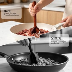 Wooden Ground Beef Masher,Duty Meat Chopper for Ground Beef,Natural Wood