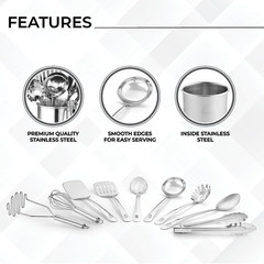 ® Premium Set of 10 Stainless Steel Kitchen Tool Set with Holder Easy to Clean,