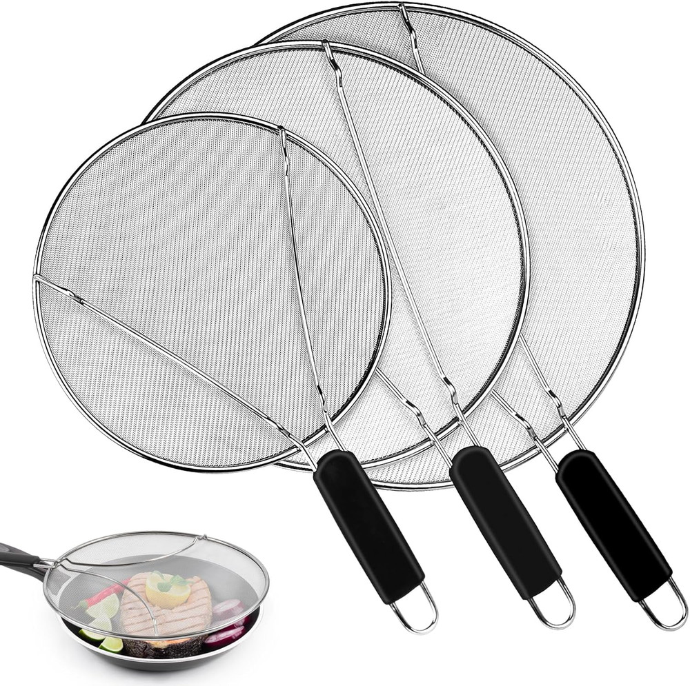 Splatter Screen for Frying Pan – 9.8″ 11.4″ 13″ Stainless Steel Fine Mesh Grease