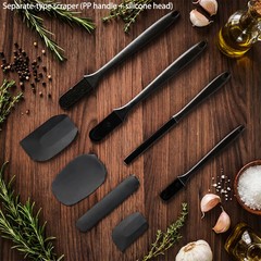 Silicone kitchenware 6-piece set, cream scraper, spatula, oil brush, size scrap
