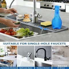 24 Inch Silicone Faucet Mat for Kitchen Sink, 7° Slope Fast Self-Draining Sin…