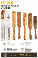 Brownhill Wooden Kitchen Utensil Set 5 Pc Spurtle Cooking Tools Natural Wood