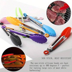 Mini Kitchen Tongs for Cooking – 7″ Small Serving Food Tongs with Nylon Tips