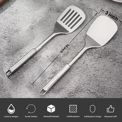 Silver Spatula Set 13.5-Inch Stainless Steel Solid& Slotted Spatula Turner Heavy