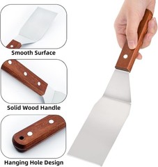 Stainless Steel Spatula Set 6Pc Wood Handle Grill Turner BBQ Flipper
