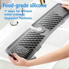 24 Inch Silicone Faucet Mat for Kitchen Sink, 7° Slope Fast Self-Draining Sin…