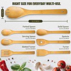 Cooking Utensil Set Bamboo Wooden Spoons Non-Stick Pan Safe Kitchen Tools 6pcs