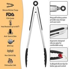 3 Pack Stainless Steel Food Cooking Tongs Locking Kitchen Set For BBQ & Grilling