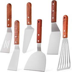 Stainless Steel Spatula Set 6Pc Wood Handle Grill Turner BBQ Flipper