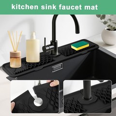 24 Inch Faucet Mat For Kitchen Sink ，5°Slope Fast Draining Silicone Mat