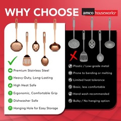 Amco 5-Piece Stainless Steel Cooking Utensil Set, Copper