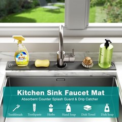 Stone Faucet Mat for Kitchen Sink – Quick Dry Diatomite Sink Splash Guard, Pr…
