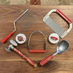 7pc VTG 50s Red Handle Kitchen Utensils Country Farmhouse Rustic Cooking Tools