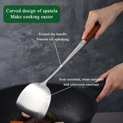 Wok Spatula Set 17″, Heat Resistant Wood Handle Stainless Steel Wok Tools, Ladle