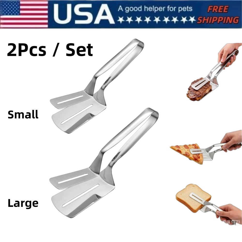 2 Pack Multi Purpose Spatula Tongs Stainless Steel Kitchen Cooking Serving Set