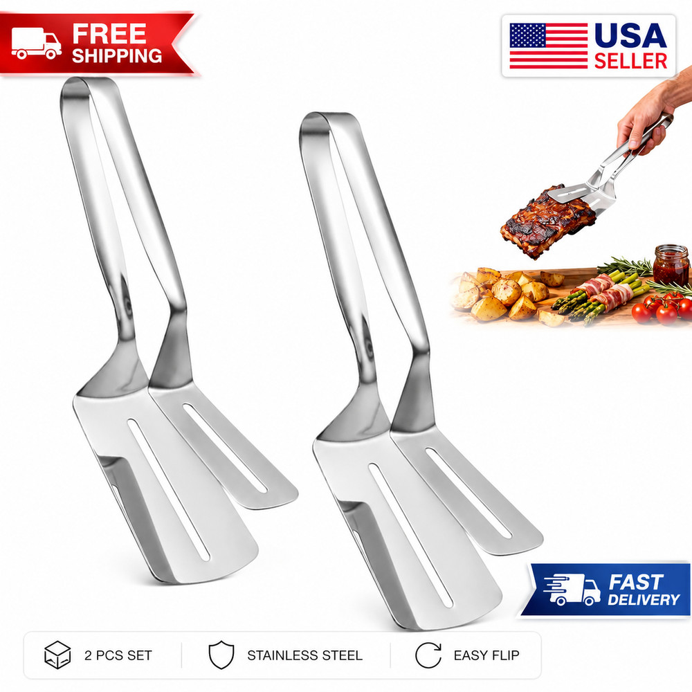 Stainless Steel Steak Clamp Food Clip Tongs Bread Meat BBQ Kitchen Cooking Tool