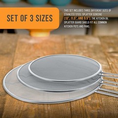 Set of 3 Stainless Steel Splatter Screen – 13″, 11.5″ & 9.5″ Sizes – Fine Mes…